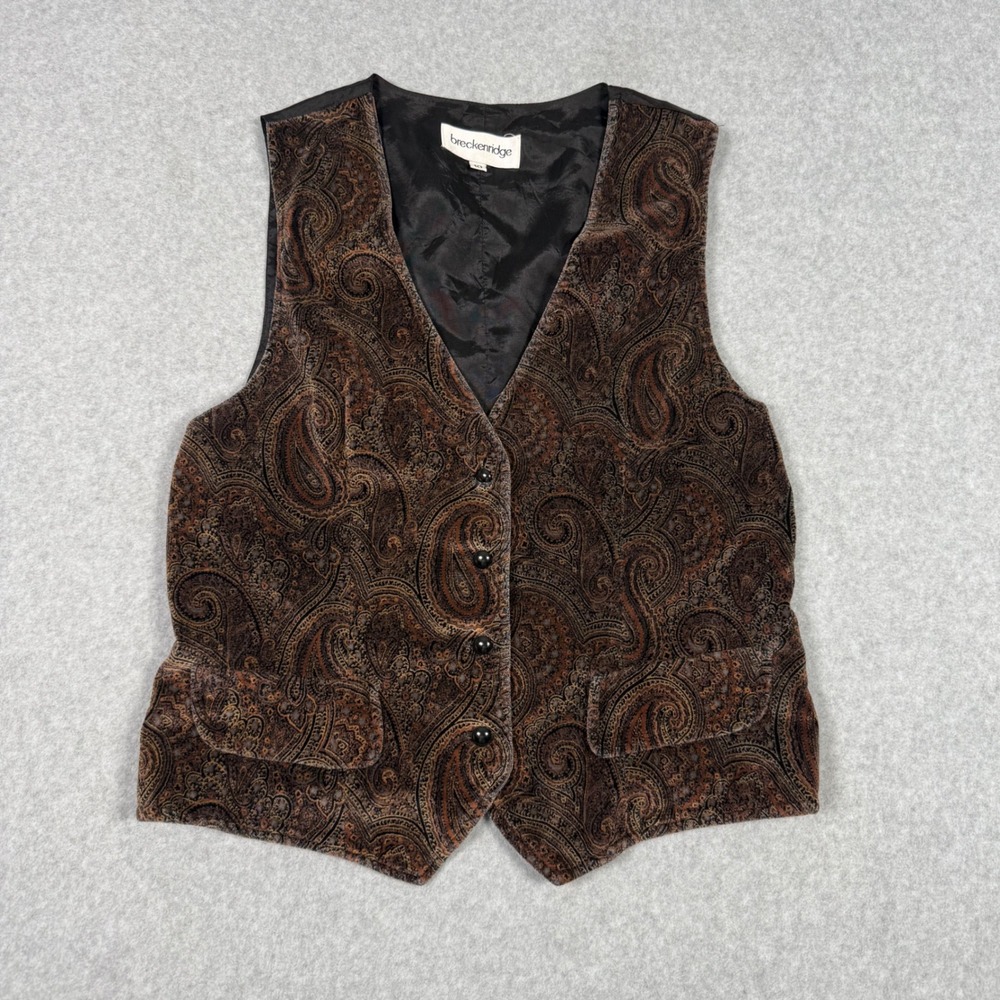 Breckenridge Vintage 90s Velvet Steampunk Dark Academia Paisley Vest Brown 10